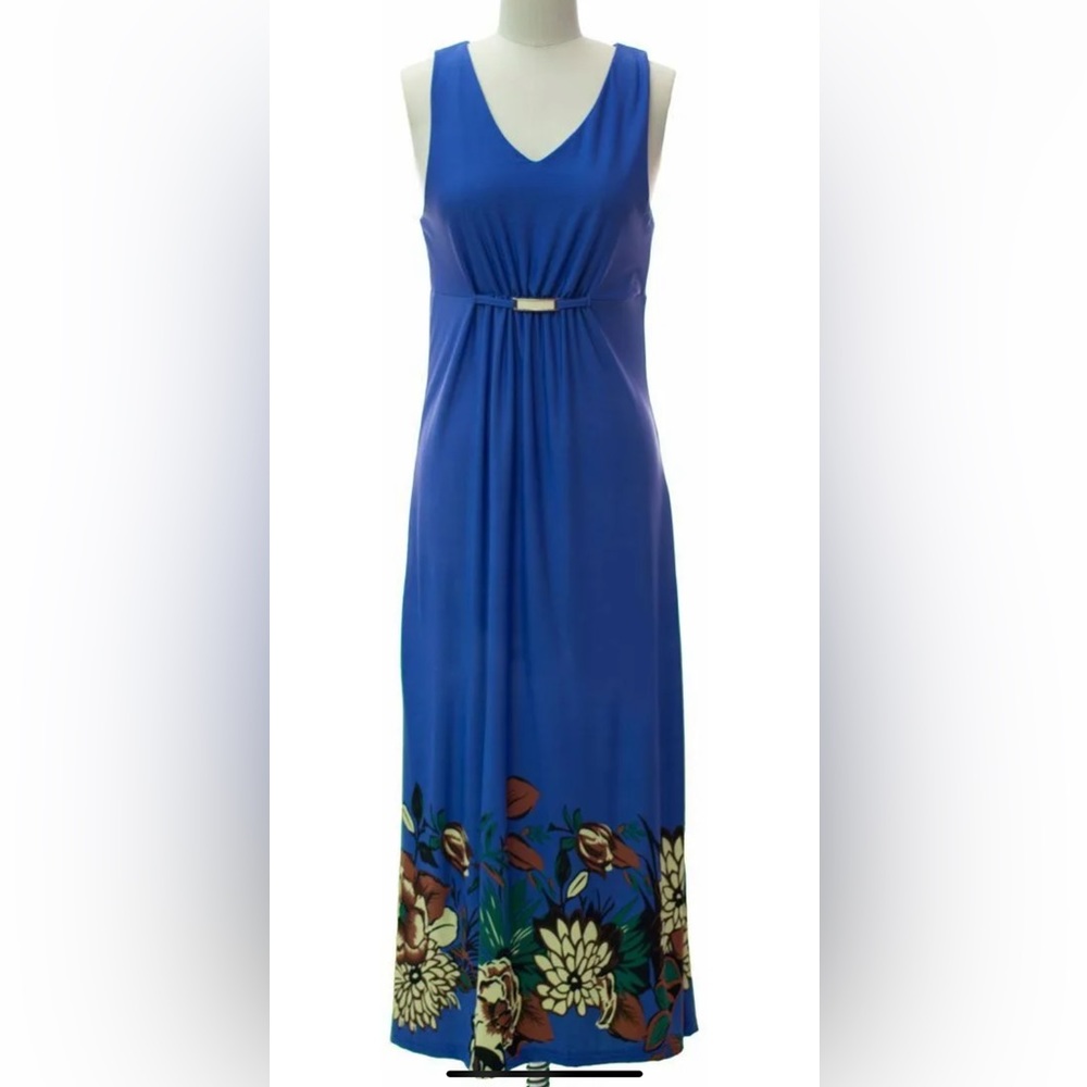 Floral Dresses Ankle length Sleeveless Blue